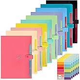 EOOUT 10pcs Expanding File Folders, Folders for Documents, A4 Letter Size Plastic Accordion Document Organizer with Snap Button, 160 Stickers in 16 Colors, for School and Office Supplies