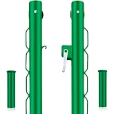 Otoolling Tennis Posts with Net Crank Outdoor Heavy Duty Professional Green Tennis Permanent Court Kit for Net Quick Fixation System Equipped with a Cable Reel(Round,42 inches)