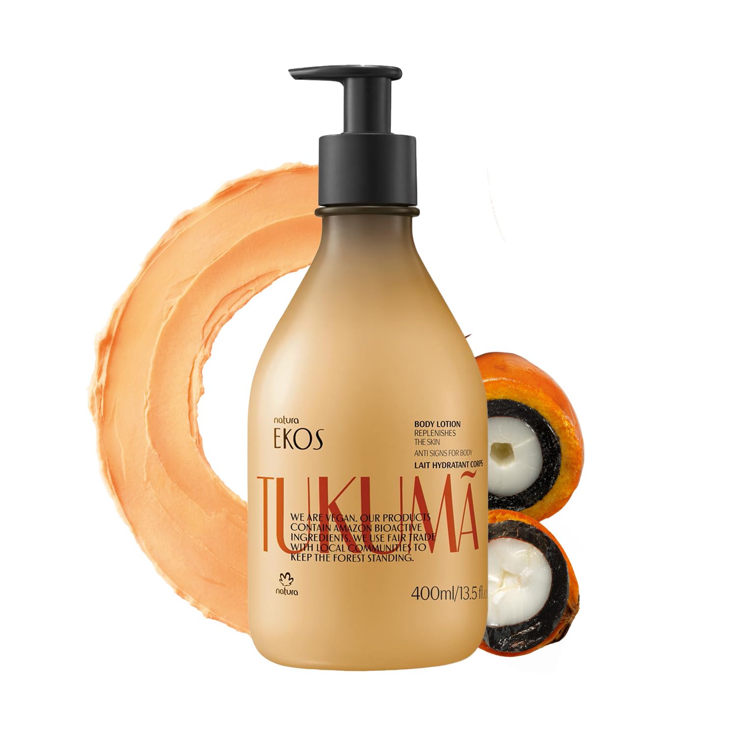 NATURA - Ekos Tukuma Body Moisturizer - Replenishing - For Dry Skin - Fast Absorption - 100% Vegan - Cruelty Free - 400ml Pump Bottle