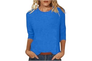 SHAOBGE 3/4 Sleeve Tops for Women's Solid Color Round Neck Slim Seven Point Sleeve T Shirt Top Women's Active