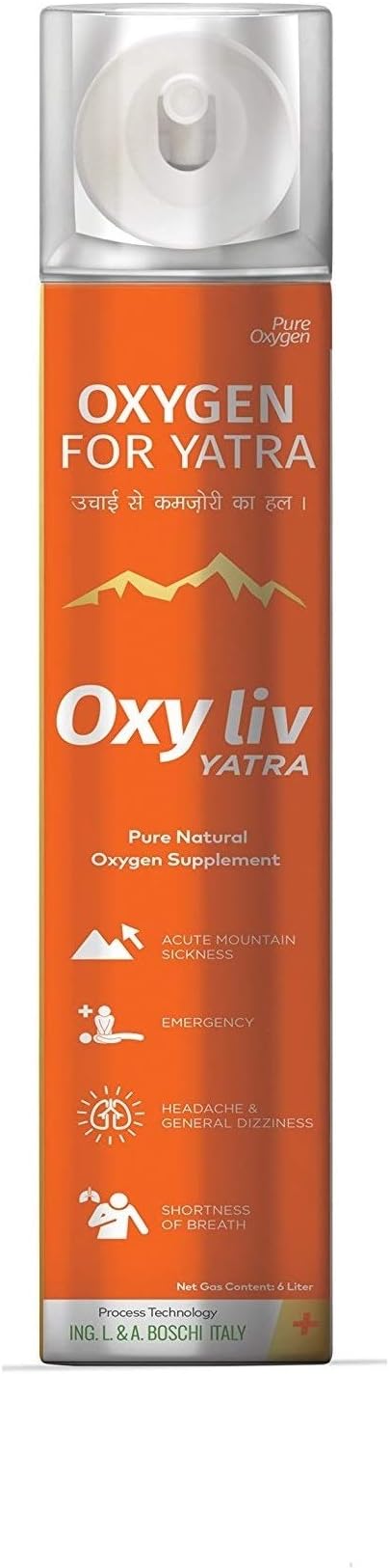 OXYLIV YATRA ULTRA Portable Pure Oxygen Gas 1 CAN/Cylinder (6 LITRE) For High Altitude, Pollution And Breathlessness.