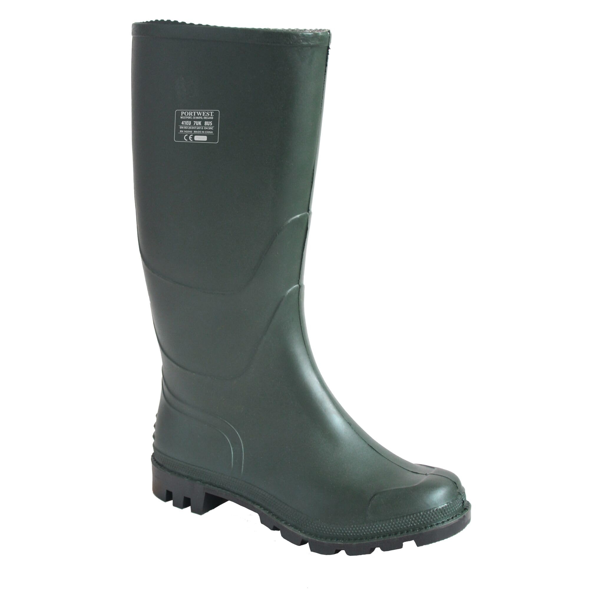 Portwest FW90 PVC Waterproof Mens Wellington Boots Adult Wellies Slip Resistant Protective Footwear, Green, 44
