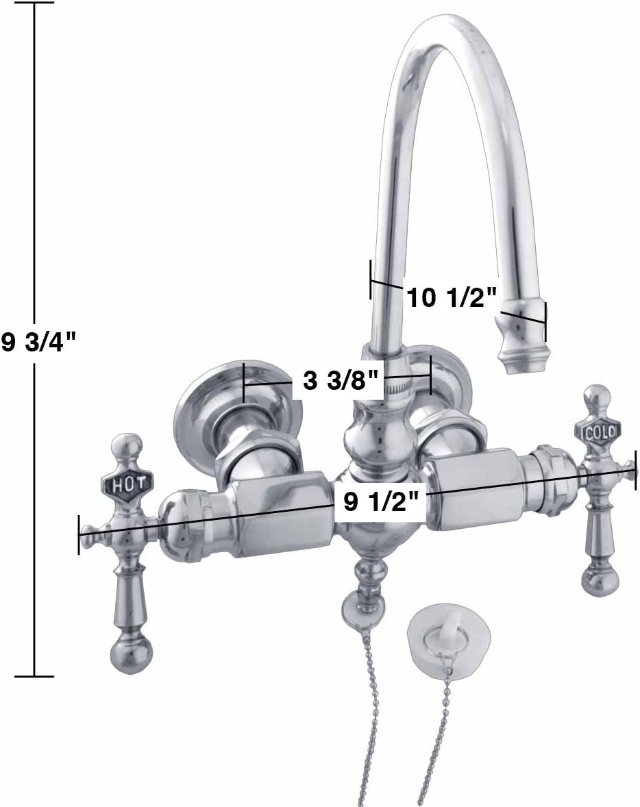 Clawfoot Tub Faucet Chrome Gooseneck 2 Handles Wall Mount