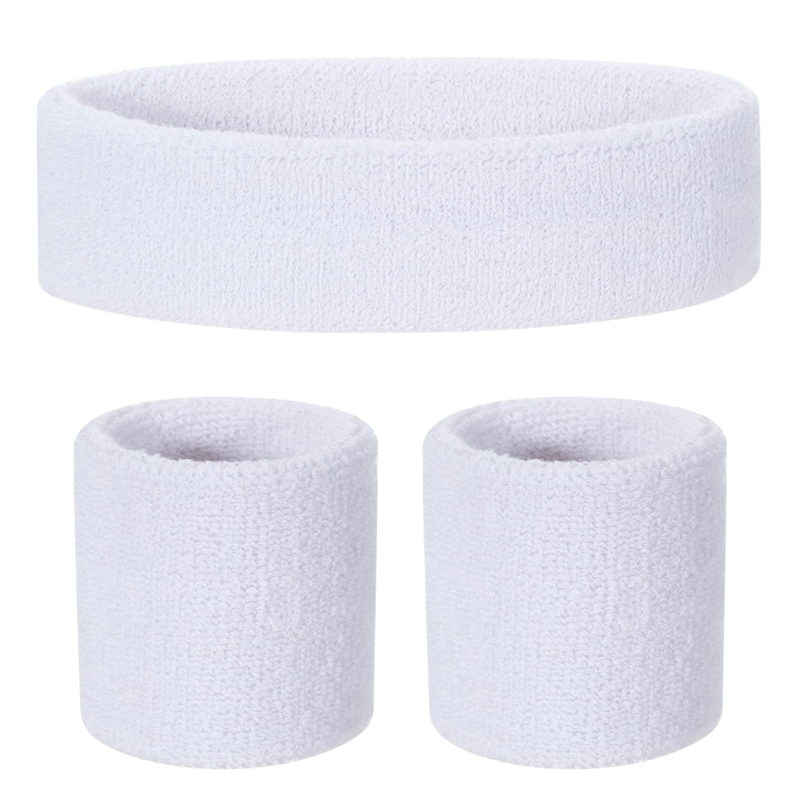 ONUPGO Kids Sweatbands Headband Wristband Set - Athletic Cotton Sweat Band for Sports (1 Headband + 2 Wristbands) (White)