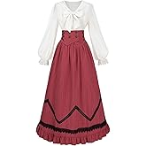 NSPSTT Victorian Dress for Women Renaissance Costume Medieval Outfit Maxi Skirts Blouse 2 pcs Set
