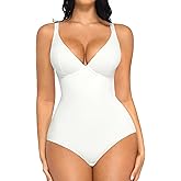 FeelinGirl Bodysuits for Women Tummy Control Shapewear Bodysuit Deep V Neck Body Shaper Tops