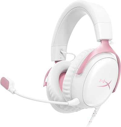 HyperX Cloud III Wired Gaming Headset Pink 53mm Drivers USB-C USB-A 3.5mm