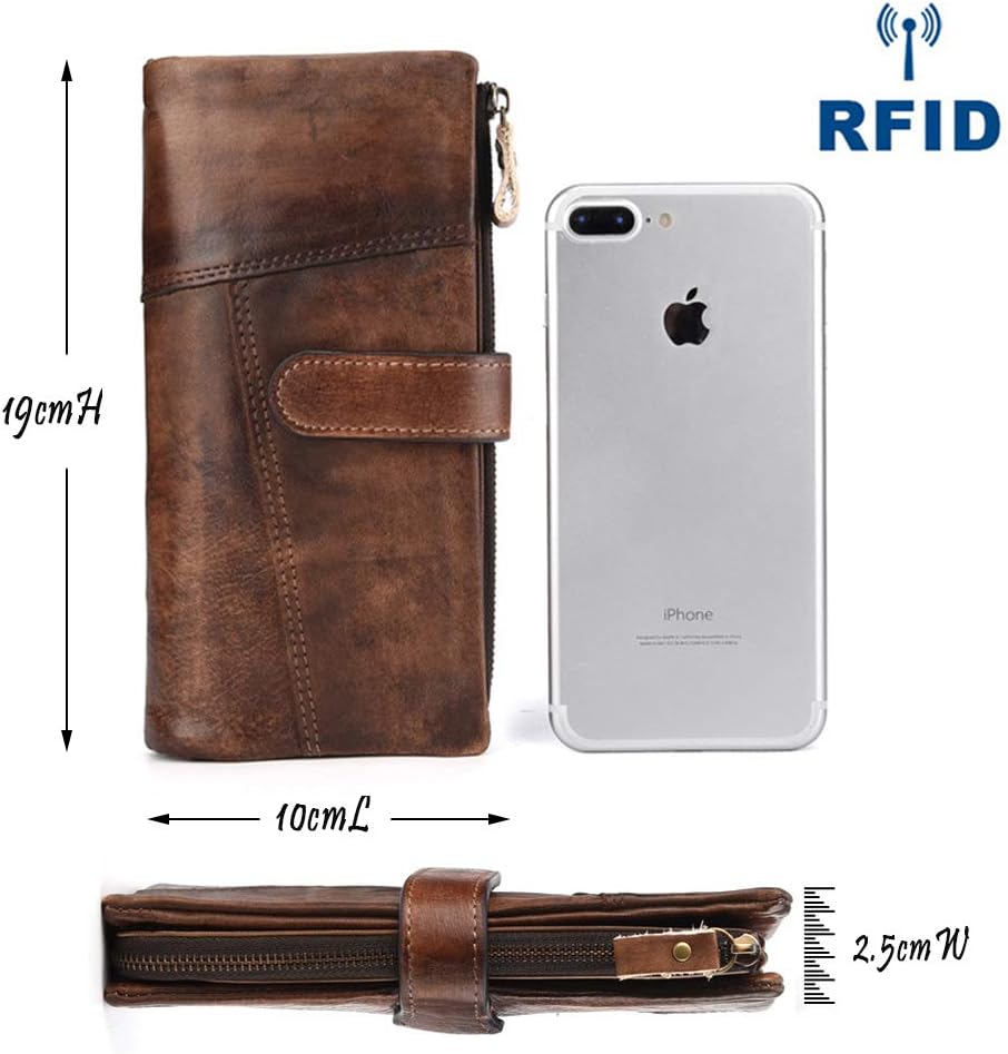 LETEULO Woman's RFID Wallet Leather Card Holder with Zipper Splicing Retro Style Coffee - Image 3