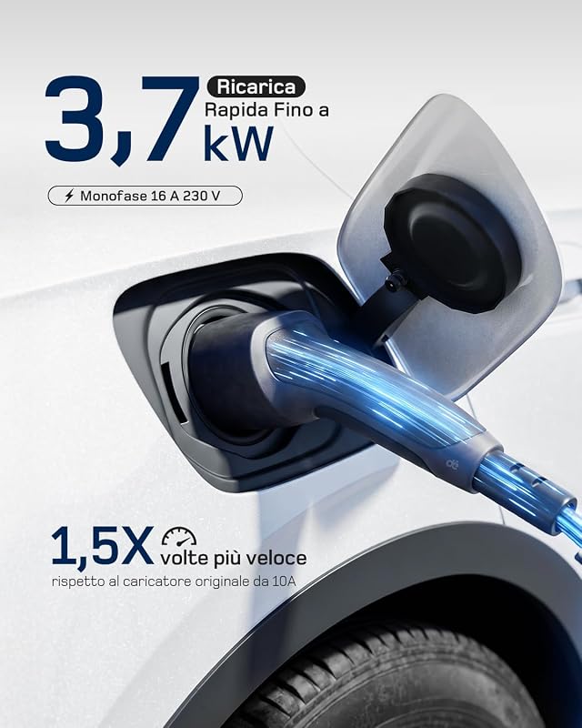 3,7kW Typ 2 Ladekabel Schuko mit APP, EV Charger mit 7,5m Kabel, 6-16A