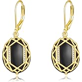 YAFEINI Black Onyx Dangle Earrings for Women Sterling Silver 14K Gold Plated Filigree Drop Leverback Earrings Jewelry Gift for Women
