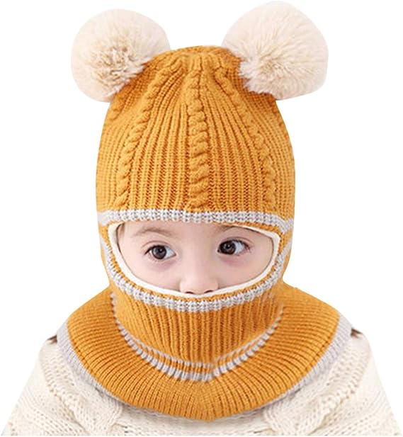Amazon Co Jp 赤ちゃん ニット帽子 2ways 2 7歳 6色 可愛い 厚い 耳付き くま 帽子 フード ウォーマー 子供用 ベビー キッズ 暖かい 冬 ニット ハットネックウォーマー 秋冬 防寒 イエロー 服 ファッション小物