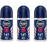 NIVEA MEN Dry Impact Anti-Perspirant Roll-On Deodorant 50ml – 48H Sweat & Odor Protection, Alcohol-Free, Dual Active Formula with Avocado Oil, Long-Lasting Fresh Clean Scent for All Skin, Pack of 3