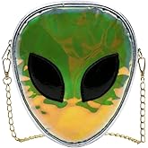 ZGMYC Alien Pattern Hologram Crossbody Bag Glitter Shoulder Purse with Chain Strap for Kids Teen Girls Women