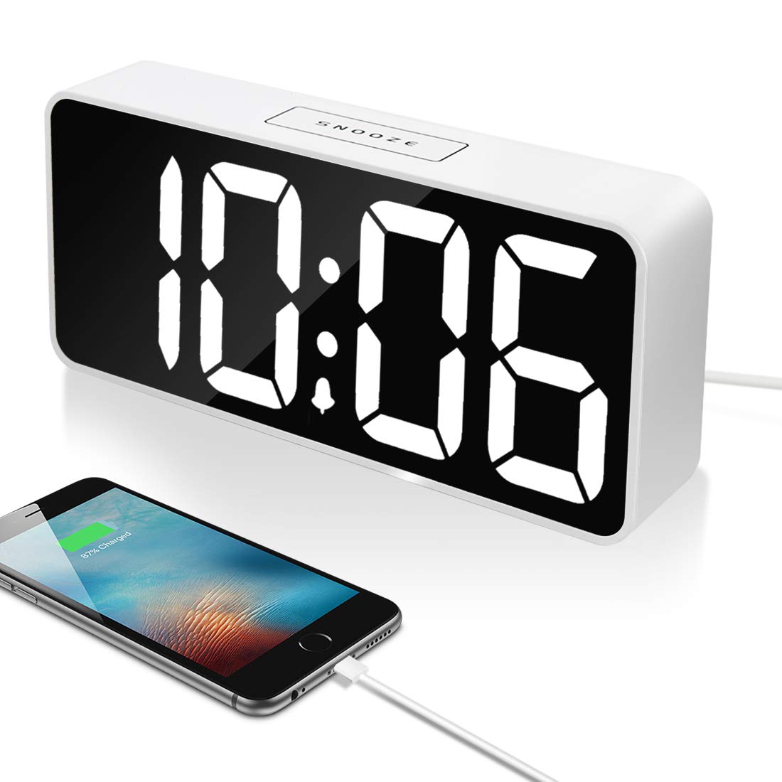 9" Large LED Digital Alarm Clock with USB Port for Phone Charger, 0100