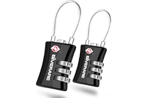 GIVERARE 2 Pack TSA Approved Luggage Locks, Cable Suitcase Travel Lock Alloy, Set Your Own Combination Metal Zipper Padlock, 3-Digit Long Shackle Padlocks for Gym Locker, Golf Bag, Case Anti Theft-Black