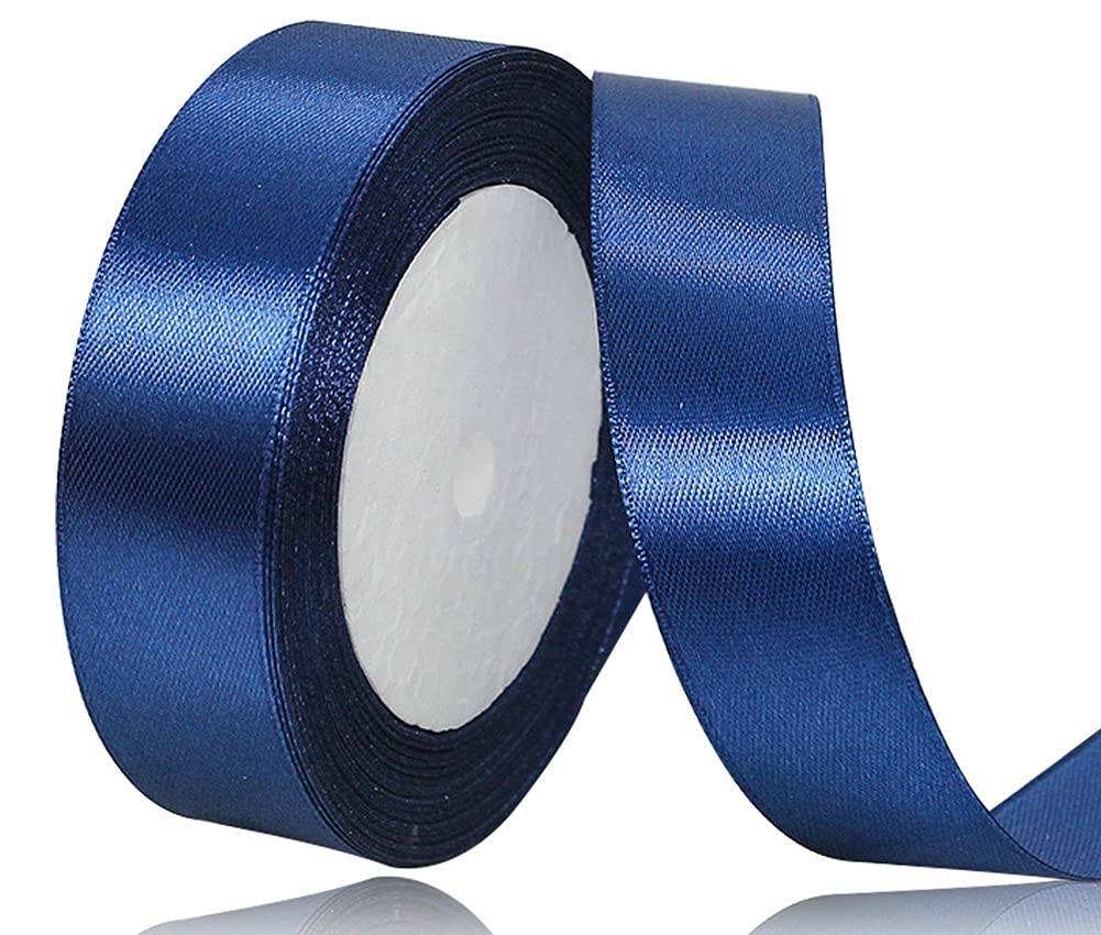 Navy Blue Satin Ribbon 25mm, 23 Meters Solid Colors Fabric Ribbon for Crafting, Gift Wrapping, Balloons, DIY Sewing Project, Hair Bows and Cake Decoration