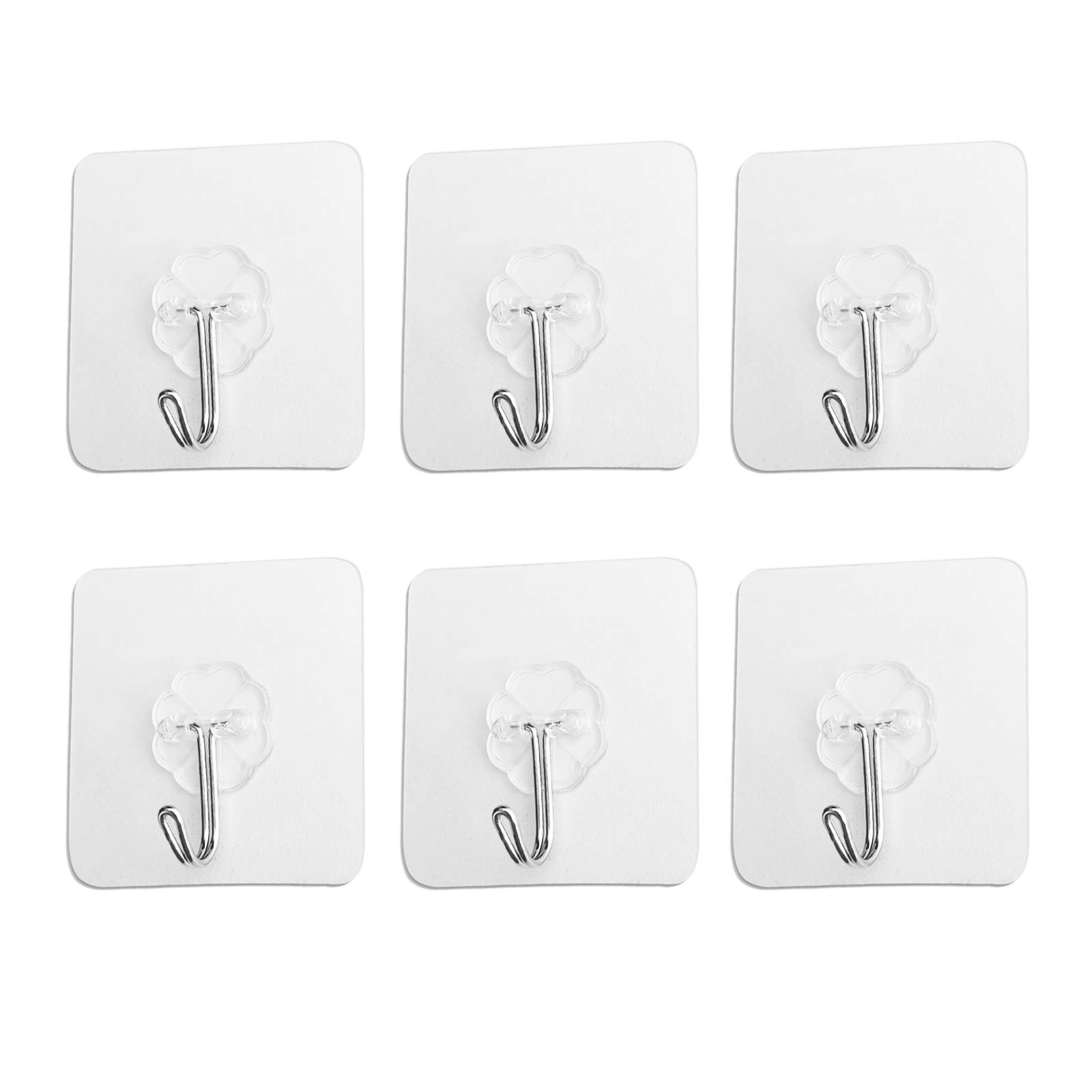 FANGZIDM 6PCS Adhesive Hooks No Nails Waterproof Wall Hooks Hangers for Coats Scarfs Towels Bags Keys in Bathroom Kitchen Office