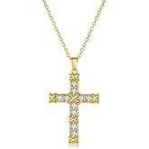 14K Gold Plated Cross Necklace for Women, CZ Crucifix Cross Pendant Gold Necklace, Classic Religious Christian Jewelry Gift for Women, Christmas Easter Baptism Confirmation Birthday Faith Necklace