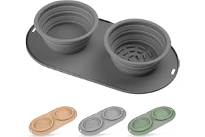 HOYEHOLA Puppy Dog Bowl,Travel Bowls Dog Food Bowls&Dog Water Bowls,No Spills,Collapsible Double Bowl,Suitable for Small and Medium Sized Dogs(Dark Grey)