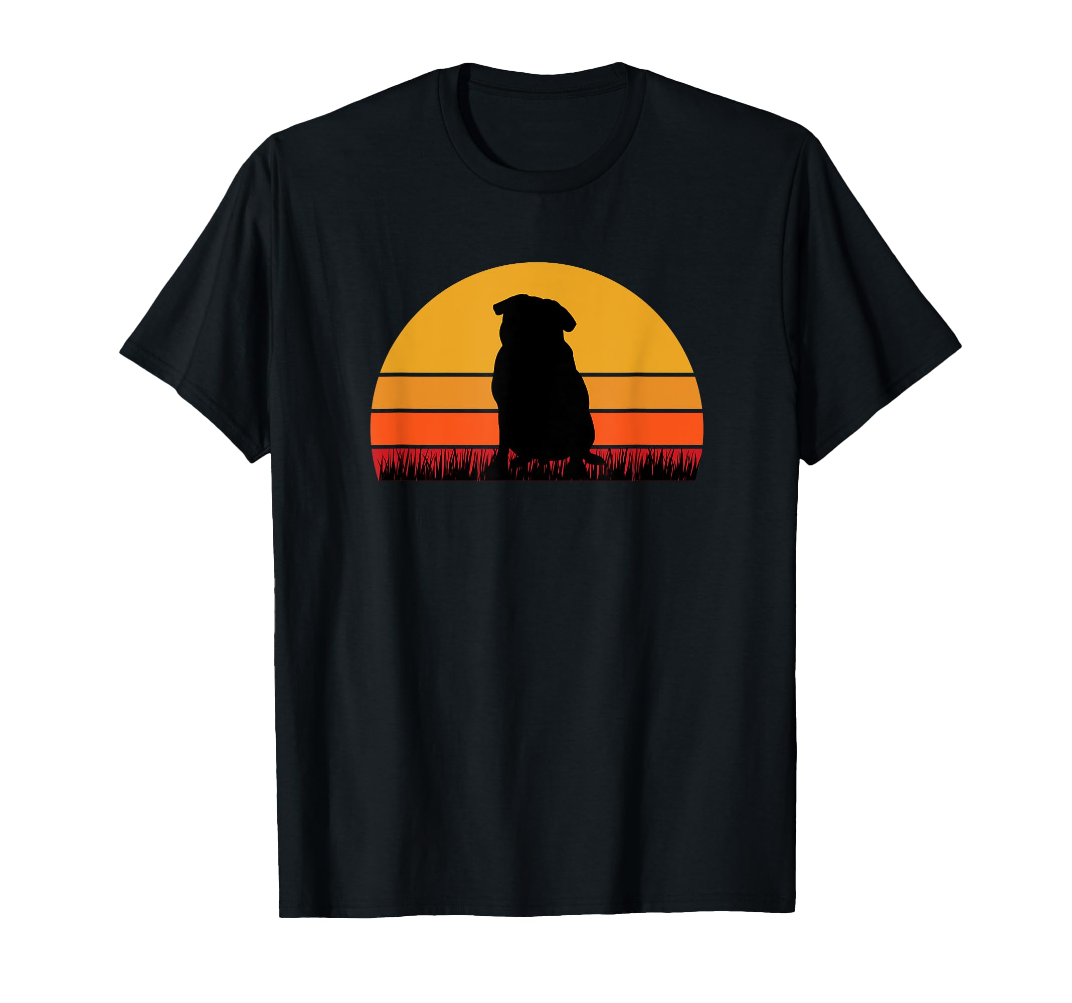 Pug Dog Doggie Pup Puppy Sunset Orange Black Retro Cute T-Shirt
