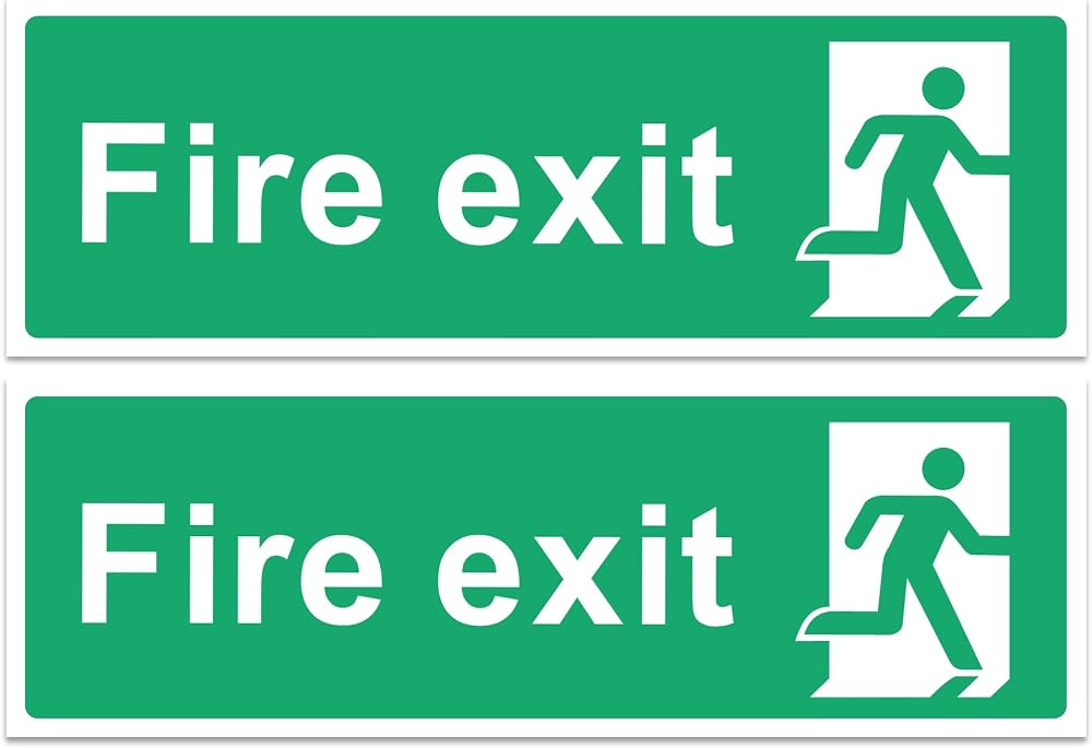 Rubigo Fire Exit Sign No Arrow 30x10cm Self Adhesive Vinyl 1 2 4 6 Pack
