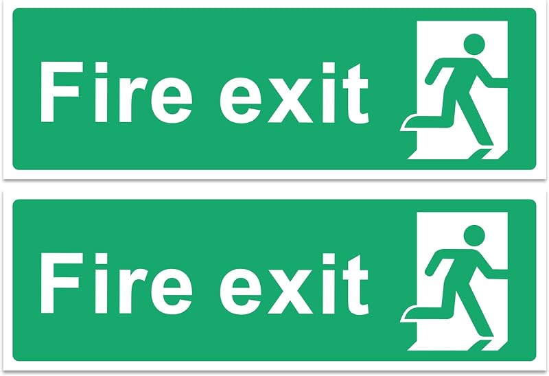Rubigo Fire Exit Sign No Arrow 30x10cm Self Adhesive Vinyl 1 2 4 6 Pack