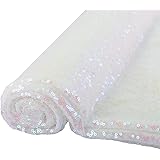 Pardecor Sequin Fabric by The Yard Iridescent White 1 Yard Sparkly Fabric Mesh Sequins Fabric for Sewing Dress and Making Wed