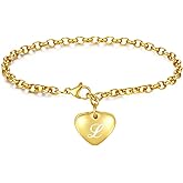 Women's Gold Plated Heart Initial A-Z Letter Link Bracelet - Adjustable Stainless Steel Alphabet Charm Jewelry for Birthday Gifts