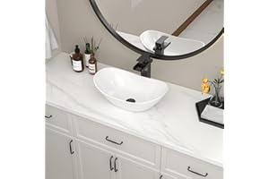 Lofeyo Bowl Sink For Bathrooms 17" x 11" Oval White Vessel Sink Modern Boat Shape Artistic Basin Bathroom Vessel Sinks Above Counter White Porcelain Ceramic Vessel Sinks Small Deep Vessel Sink