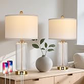 Modern 27" Touch Table Lamp Set of 2, Clear Glass Beside Lamps, Dimmable | Vertical Grained Lamp Body, Large Nightstand Lamp, 3 Way Dimmable,LED Bulbs Included, Glass Lamps for Bedroom Living Room