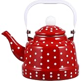DOITOOL Enamel Teapot Cast Iron Stovetop Tea Kettle Red Vintage Tea Kettle for Boiling Water Kitchen Pot for Home Entertaining Housewarming Gift 8.26 X 8.26 X 3.14 in