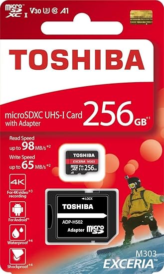 Toshiba 256 GB 256 G SD M303 mit SD Adapter microSDXC UHS-I U3 Karte 4 K Class10 V30 A1 MicroSD Micro SD Karte Speicherkarte 