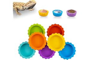 7 Pack Crested Gecko Food and Water Bowl, Eudimysx Reusable Small Reptile Feeding Dish, Gecko Tank Accessories for Hermit Crab, Tarantula, Isopods and Lizard, Silicone Easy Clean & 7 Colors