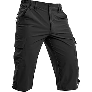 Moosehill Men's Cargo Long Shorts: 3/4 Length Quick-Dry for Hiking | 16" Below Knee, 5 Deep & Zip Pockets, Adjustable Waist &