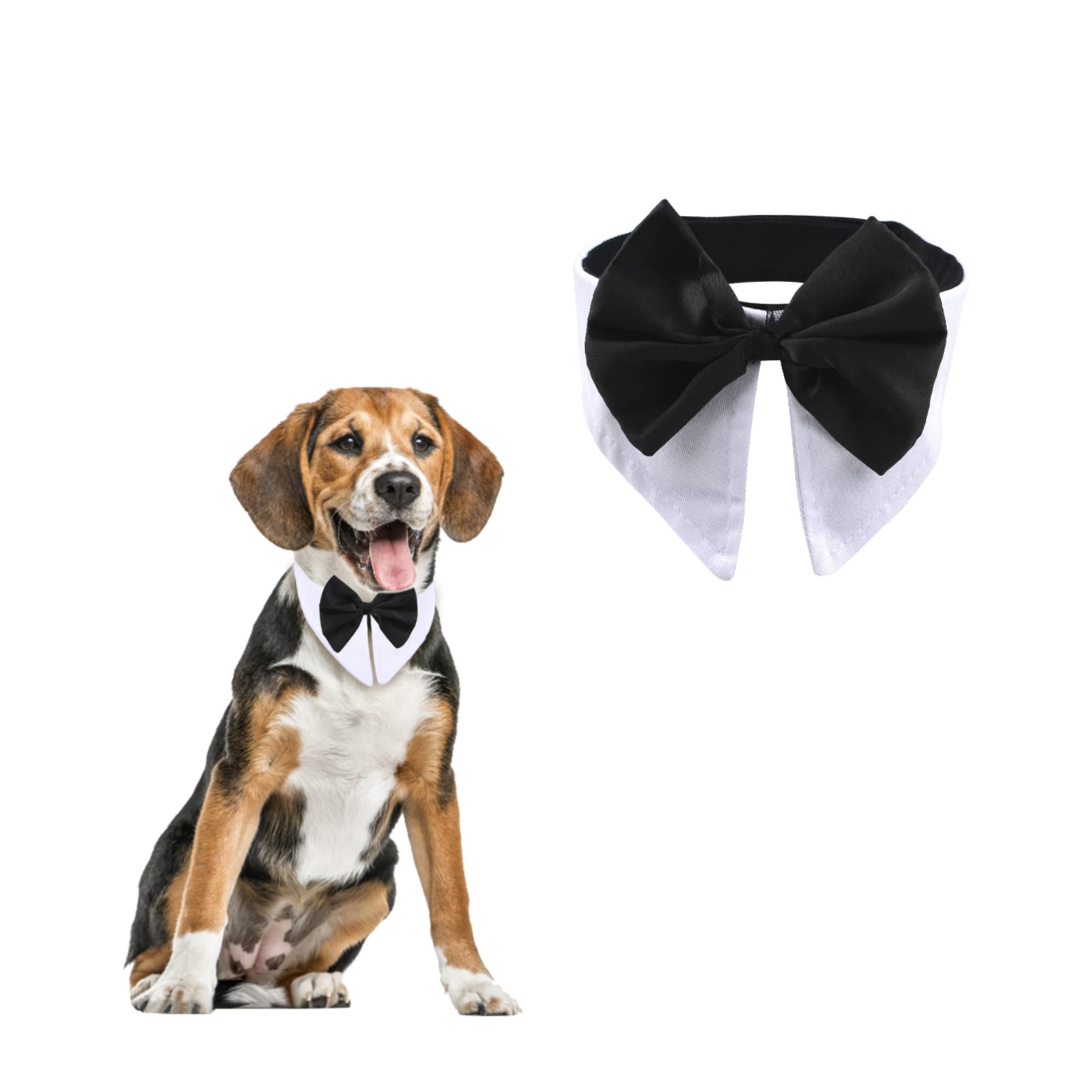 HACRAHO Tuxedo Dog Bowtie, 1 Pack White Formal Dog Tuxedo Bow Tie Collar Adjustable Pet Costume Collar with Bowtie for Wedding Birthday Parties for Dogs Pets, Neck Girth 21.97-25"