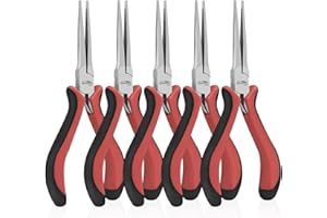 HOUSERAN Long Needle Nose Pliers 5.5"/14cm-5 Pack Long Nose Mini Precision Pliers for Jewelry Making with Spring Loaded for D