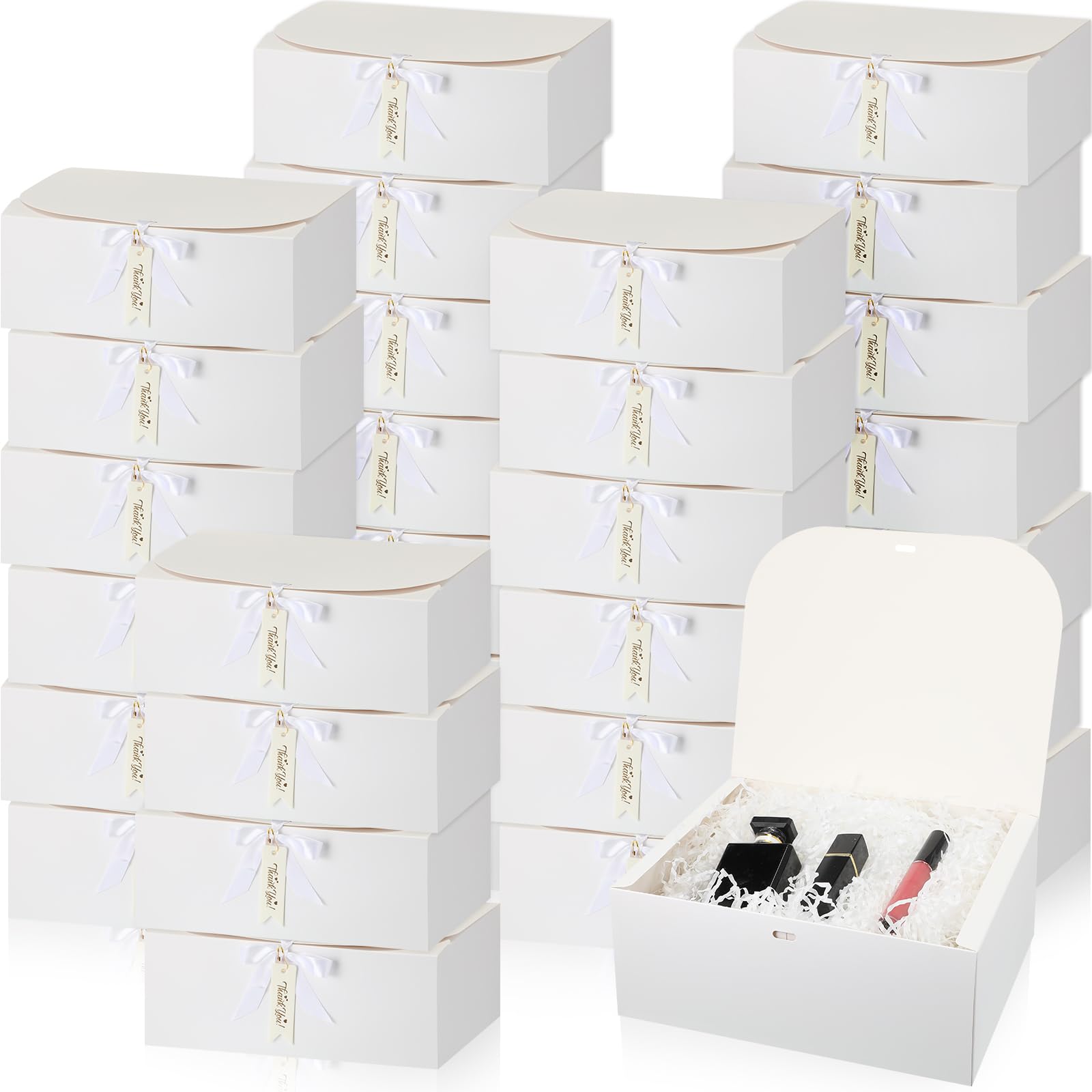 Photo 1 of Maxcheck 36 Set Weeding Boxes for Gifts Bridesmaid Proposal Box with Lids 10 x 8 x 4 Inch with Ribbon Thank You Tag and Pin for Wedding Favors Birthday Party Packaging Present(White)