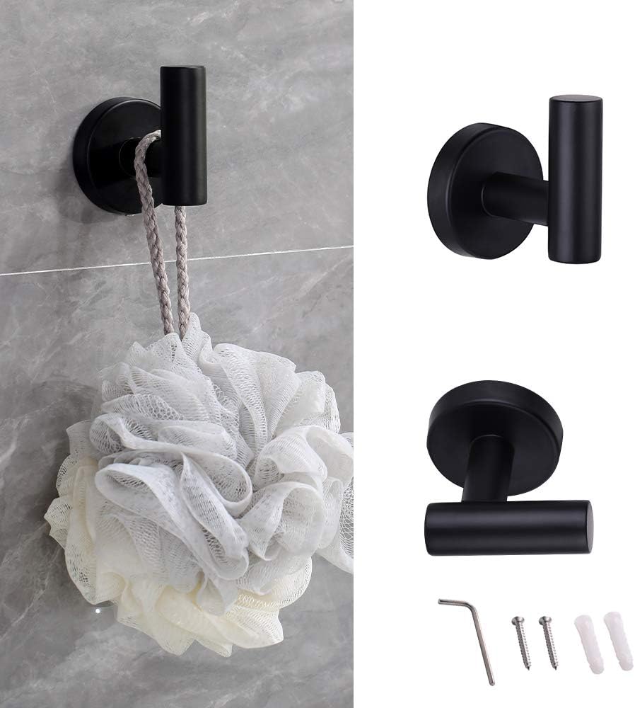 Ntipox 4 Piece Matte Black Stainless Steel Bathroom Hardware Set Include Hand Towel Ring, Toilet Paper Holder,and 2 Robe Towel Hooks,Bathroom Accessories Kit: Kitchen & Dining