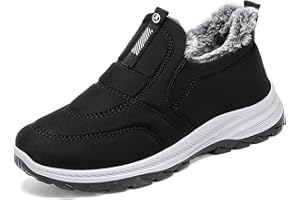 WABKDERPU Womens Walking Shoes Warm Fur Lined Winter Snow Boots Slip On Arch Support Orthopedic Shoes Fuzzy Thermal Outdoor Ankle Booties Comfortable Non-Slip Round Toe Shoe