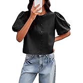 Tankaneo Womens Cropped Tops Puff Sleeve Button Down Shirts Trendy Casual Loose Fit Cute Blouse