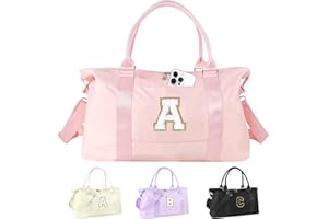 XSUIOY Dance Gym Duffel Bag for Teen Girls, Personalized Initial Travel Weekender Bag,Cute Overnight Carry On Duffle for Women,Sports Travel Cheer Bag,Monogram Christmas Gifts for Tween Preppy(pink-A)