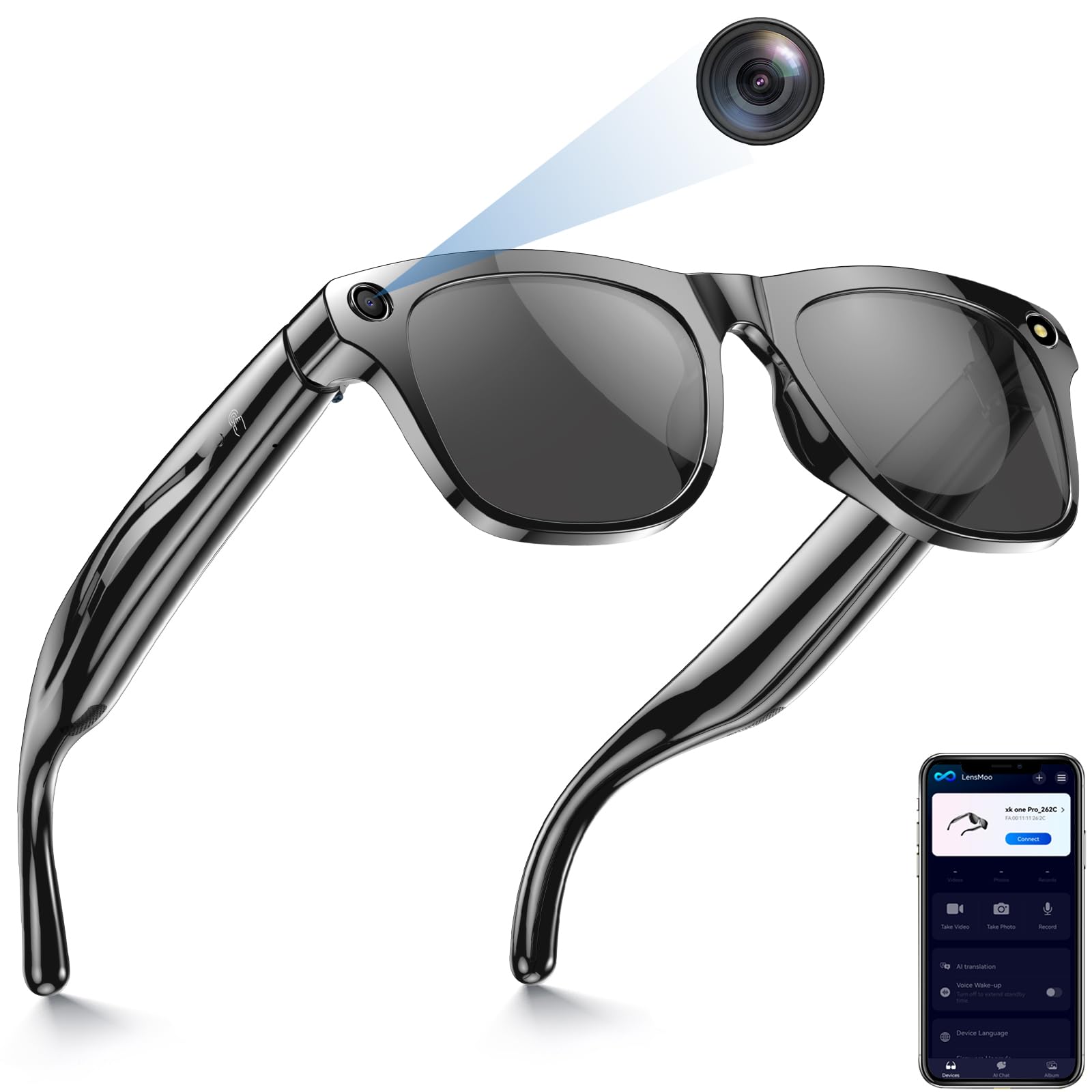 Photo 1 of Hadrsion Smart Glasses with Camera,Bluetooth Speaker AI Glasses,Translation/Voice Control/48-Hour Music Play for Travel, Conferences & Vlogging Unisex