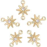 CHGCRAFT 5Pcs Real 18K Gold Plated Brass Cubic Zirconia Links stars Shaped Connector Charms with Clear Cubic Zirconia for DIY Bracelet Necklace Jewelry Making 10x7x3mm
