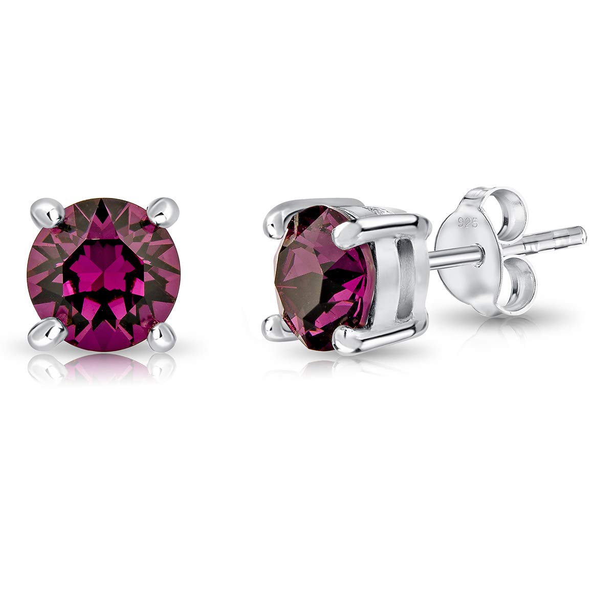 DTPsilver® 925 Sterling Silver Round SMALL Stud Earrings made with Glittering Crystals from Swarovski® Elements - Diameter: 6 mm - Colour : Purple Amethyst