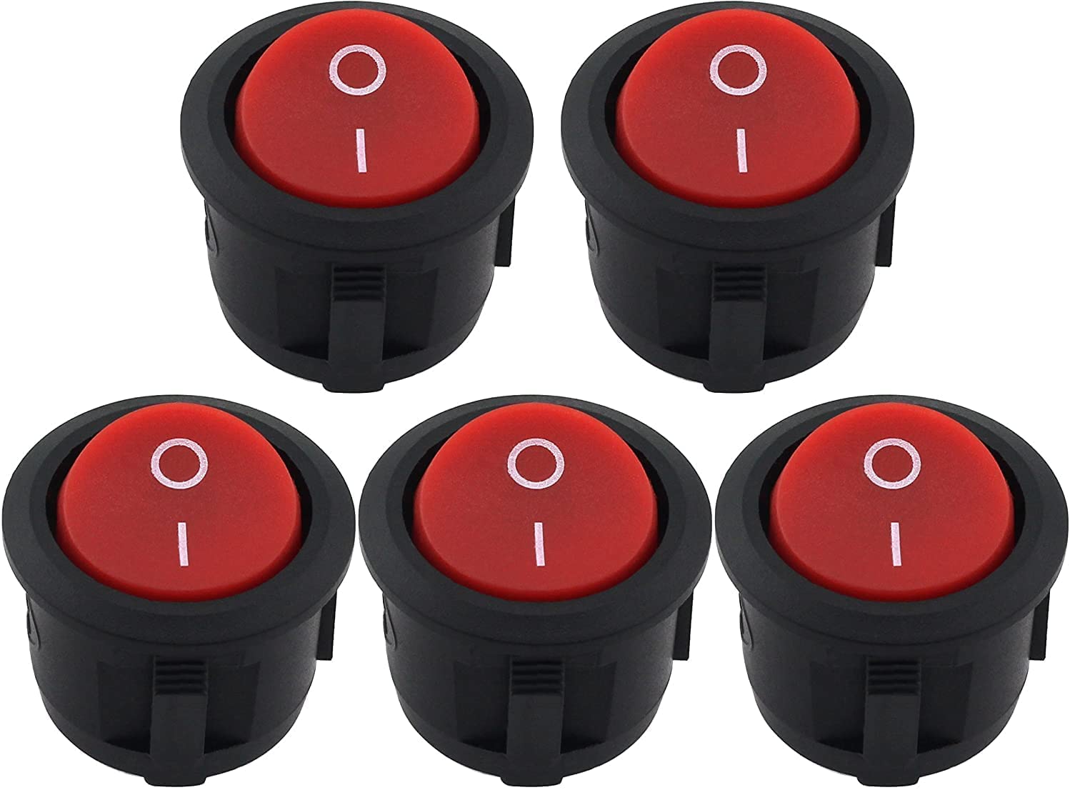 SQXBK 5-Pack Round Rocker Power Switch 6A 250V AC 2