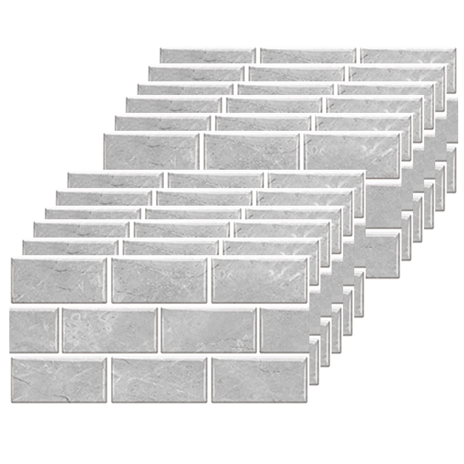 Grey Brick Tile Stickers for Bathroom Kitchen Waterproof Vinyl Stick on Tiles Backsplash Self Adhesives Wall Tile Transfers Peel and Stick Tile Decals for Living Room - 30x15cm (24 Sheets)