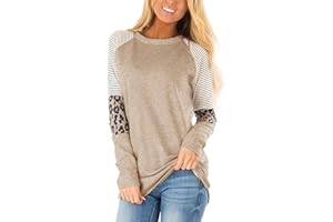 INFITTY Long Sleeve Shirt Women Tunic Tops Casual Raglan Leopard Print Tee Crewneck Going Out Top