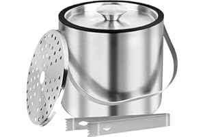 Bakpoco 3L Double Wall Ice Bucket with Silicone Lid, Tongs & Strainer, Insulated Ice Buckets for Parties & Cocktail Bar,[Silicone Lid for Longer Ice] Large Wine Bar Bucket Stainless Champagne Chiller