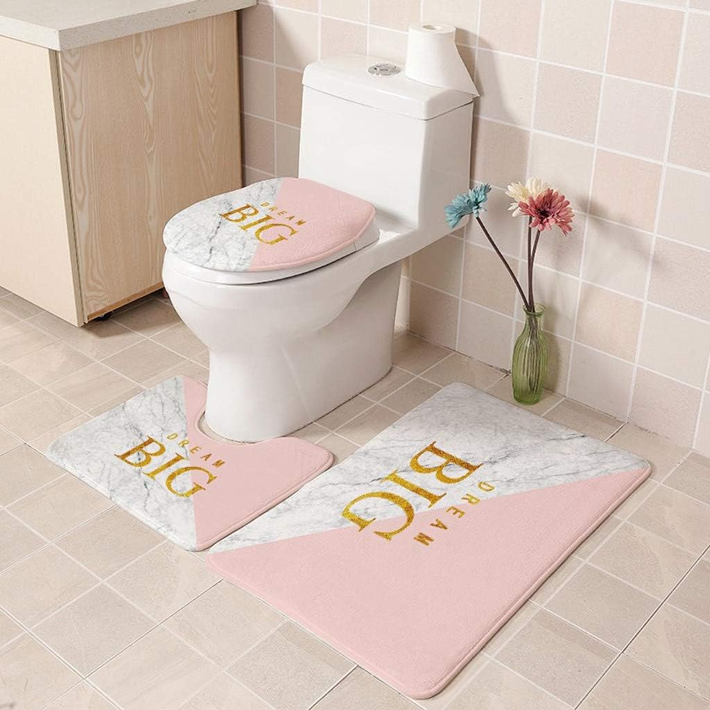 Gaddrt 3Pcs European Pattern Soft Bathroom Mat + U Shape Pad + Toilet Lid Pad Cover, Non-Slip Bathroom Floor Rug Lid Toilet Cover Bath Mat Carpet (F)