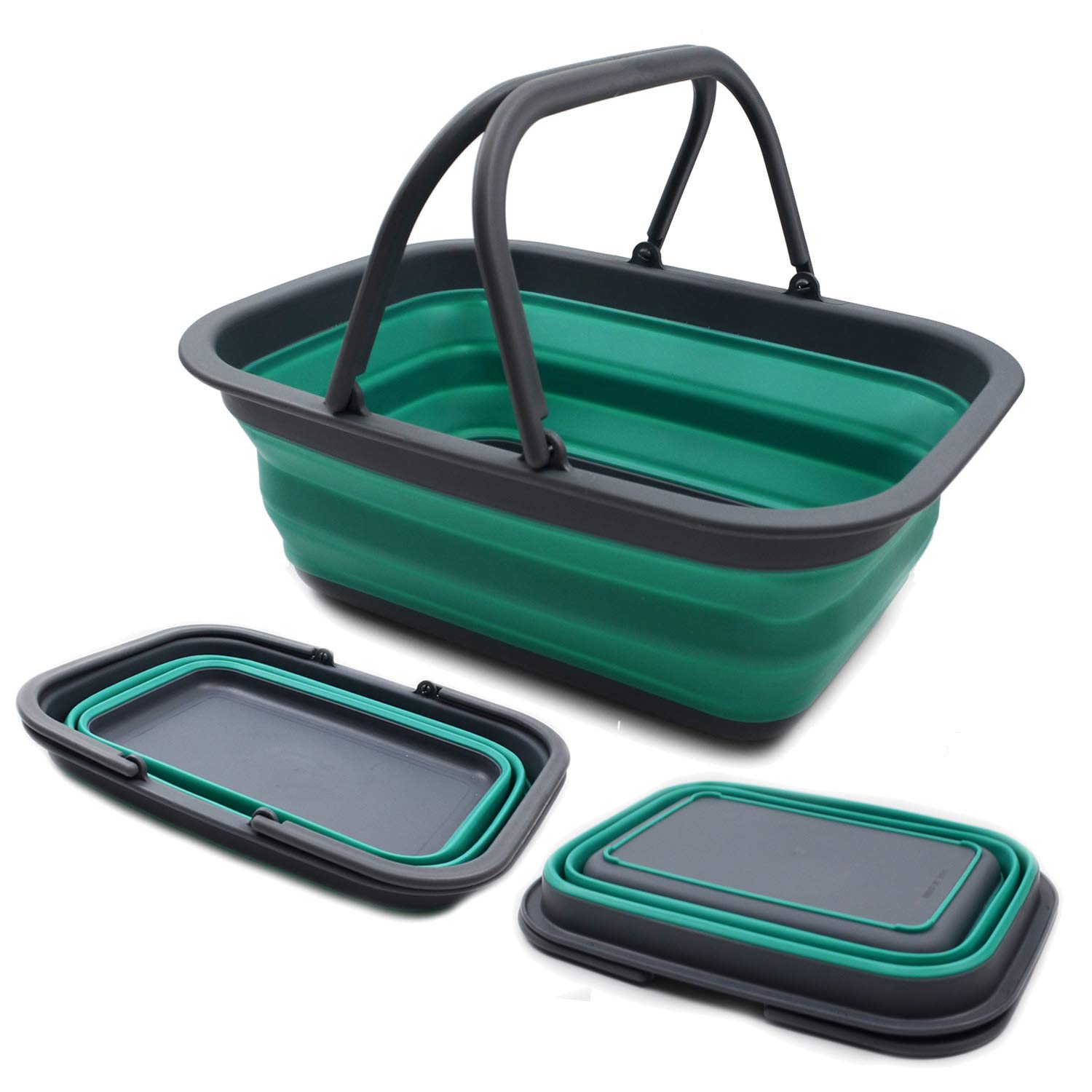 SAMMART 9.2L Collapsible Tub with Handle - Portable Outdoor Picnic Basket/Crater - Foldable Shopping Bag - Space Saving Storage Container (Turquoise Blue, 1)